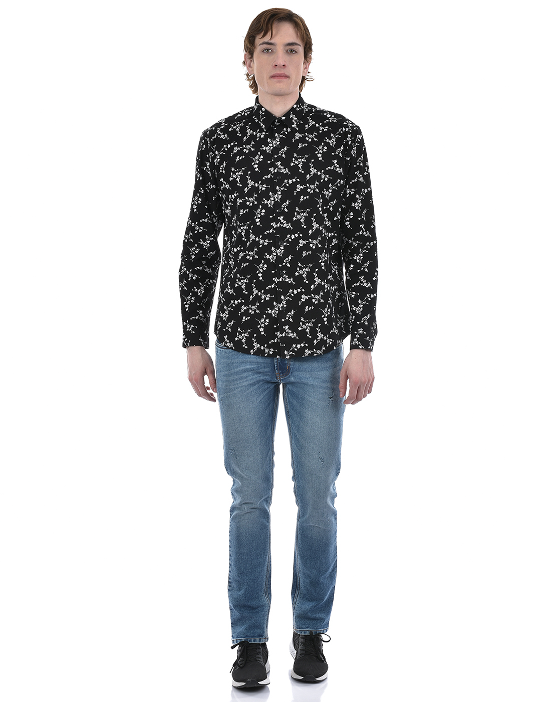 Numero Uno Men Floral Print Black Shirt